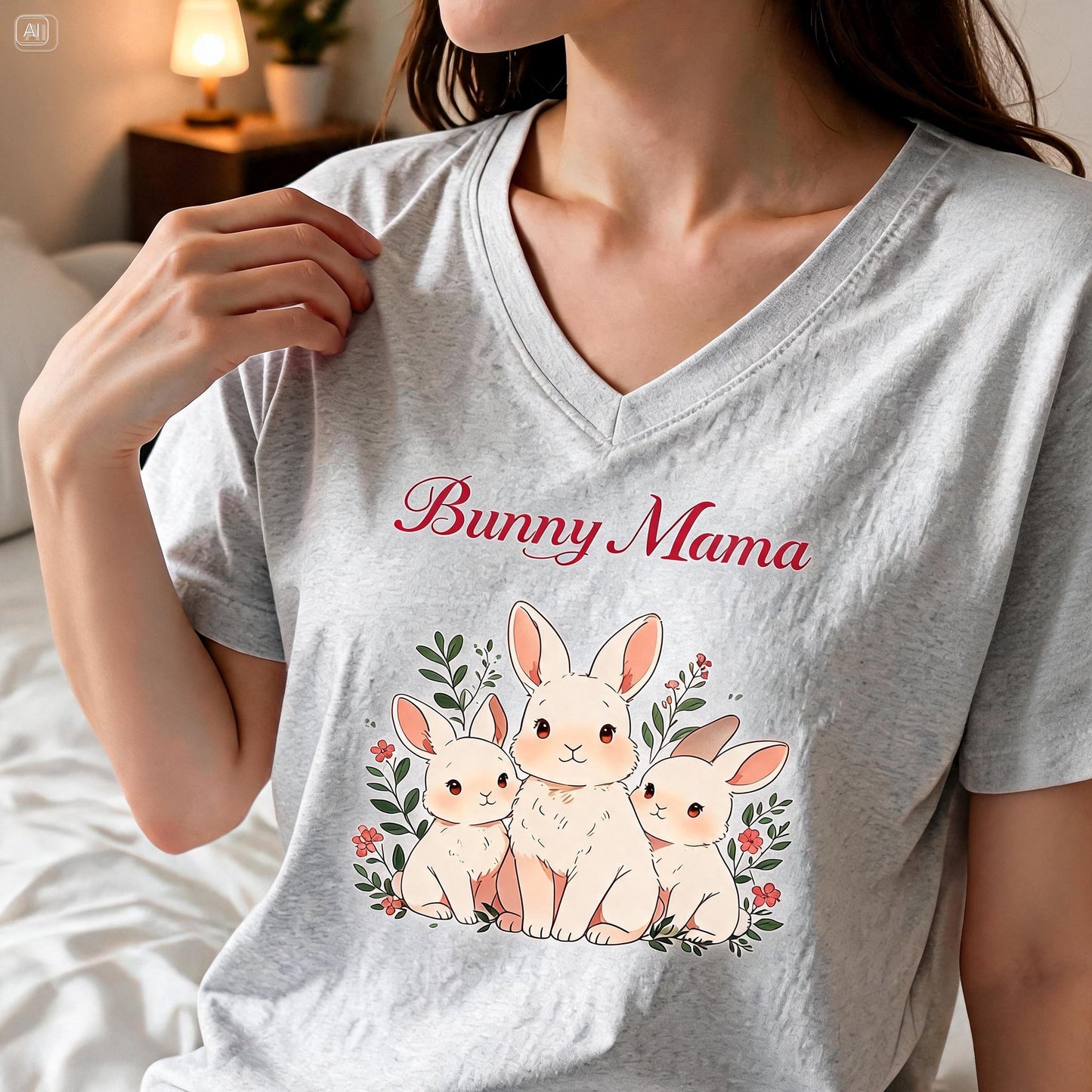 Bunny Mama V-Neck T-Shirt | Cute Rabbit Mom Gift for Bunny Lovers