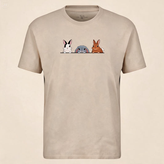 Cute 3 Bunnies Peeking T-Shirt | Soft Unisex Tee for Rabbit Lovers