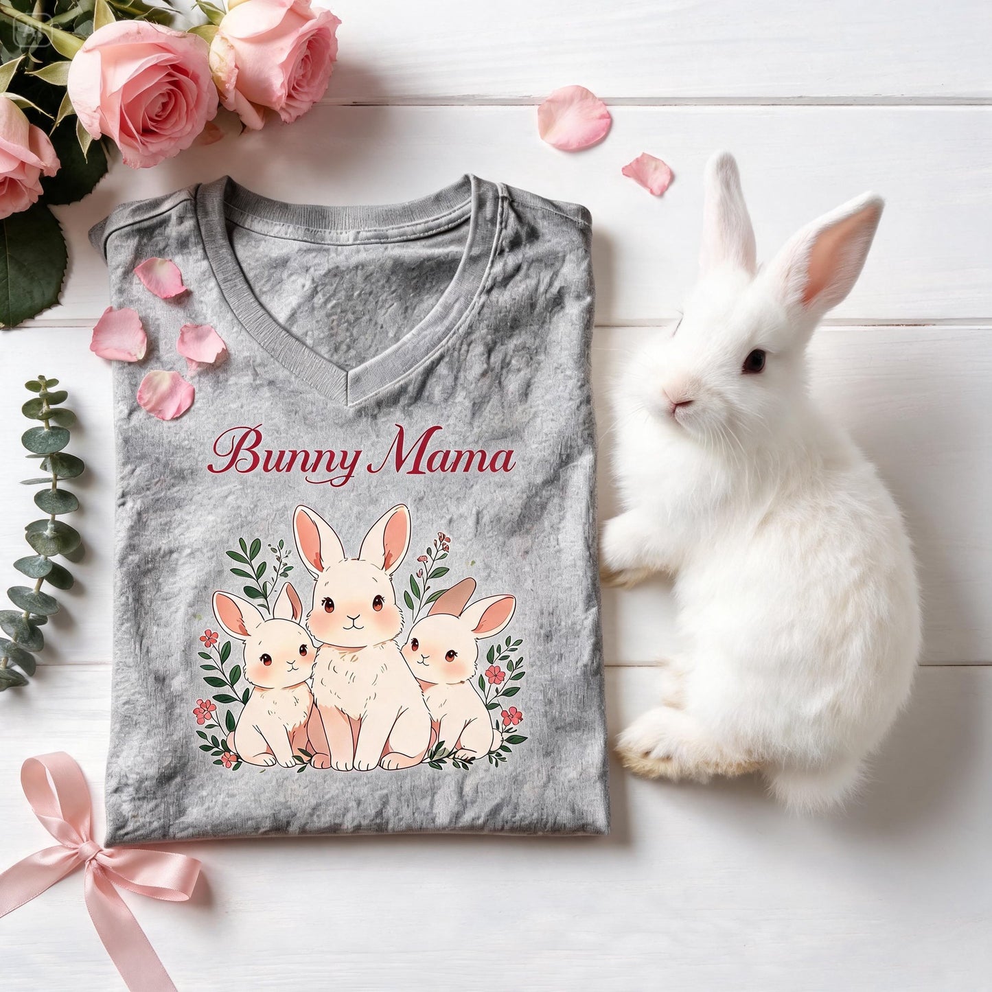 Bunny Mama V-Neck T-Shirt | Cute Rabbit Mom Gift for Bunny Lovers