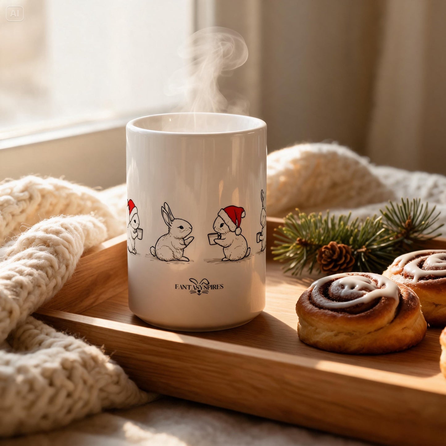Cute Bunny Christmas Mug - 15oz Ceramic Mug
